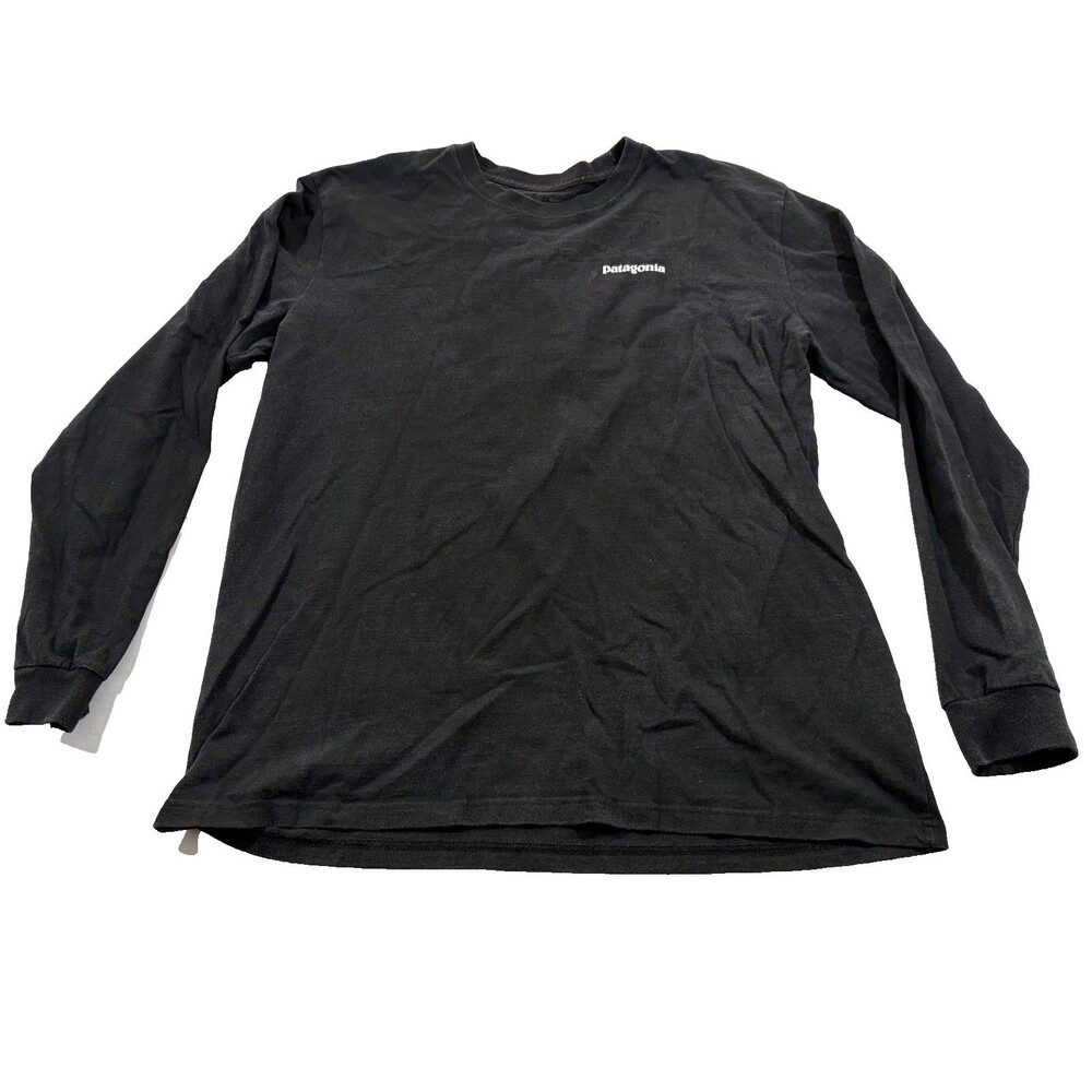 Patagonia Men Long Sleeve Shirt Logo Responsibili-Tee Black Cotton Poly Sz L